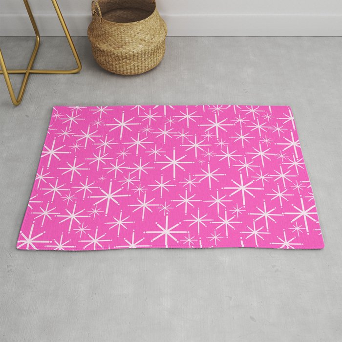 Hot Pink Mid Century Modern Twinkling Stars Retro Atomic Pattern Rug Gallery Image 1