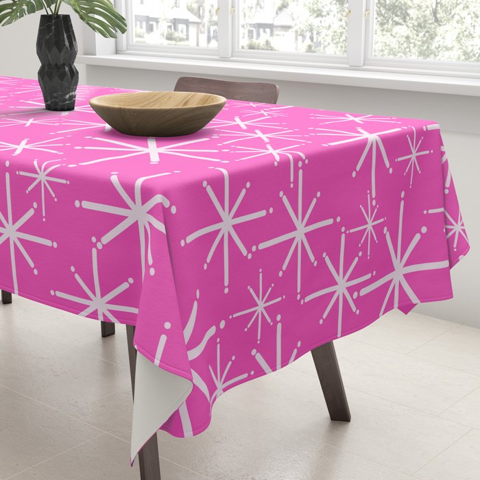 Hot Pink Mid Century Modern Twinkling Stars Retro Atomic Pattern Tablecloth Gallery Image 3
