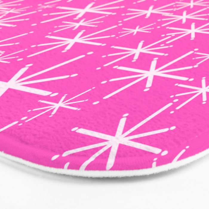 Hot Pink Mid Century Modern Twinkling Stars Retro Atomic Pattern Bath Mat Gallery Image 3