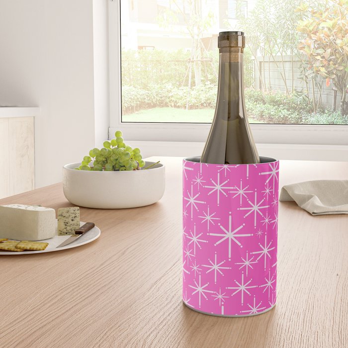 Hot Pink Mid Century Modern Twinkling Stars Retro Atomic Pattern Wine Chiller Gallery Image 4