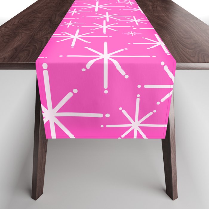 Hot Pink Mid Century Modern Twinkling Stars Retro Atomic Pattern Table Runner Gallery Image 1