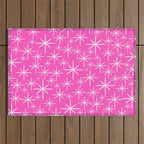 Hot Pink Mid Century Modern Twinkling Stars Retro Atomic Pattern Outdoor Rug Gallery Image 1
