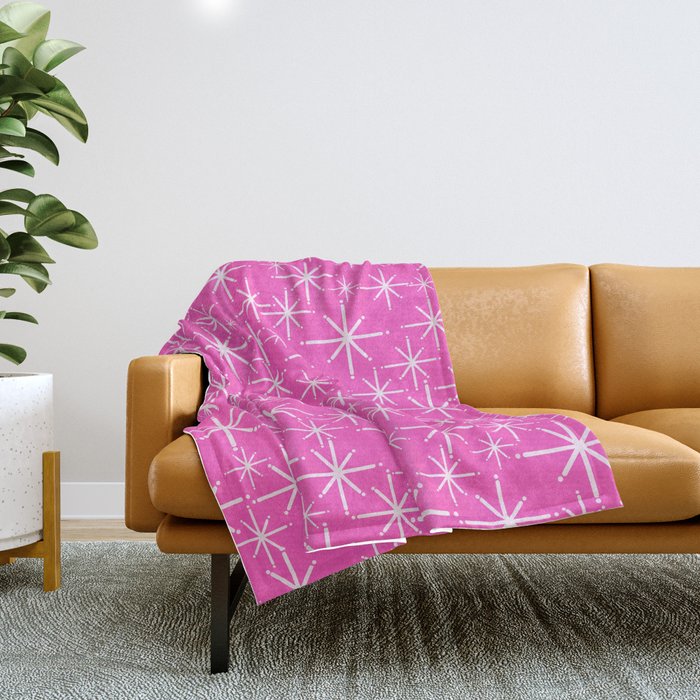 Hot Pink Mid Century Modern Twinkling Stars Retro Atomic Pattern Throw Blanket Gallery Image 1