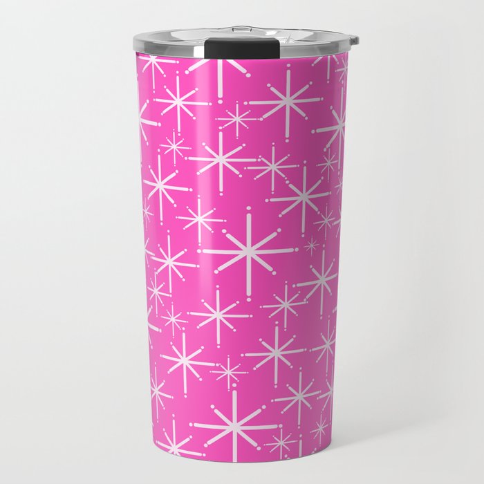 Hot Pink Mid Century Modern Twinkling Stars Retro Atomic Pattern Travel Mug Gallery Image 1
