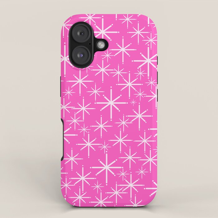 Hot Pink Mid Century Modern Twinkling Stars Retro Atomic Pattern iPhone Case Gallery Image 1