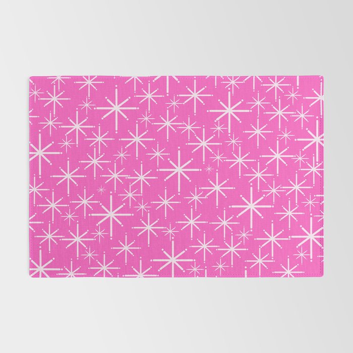 Hot Pink Mid Century Modern Twinkling Stars Retro Atomic Pattern Rug Gallery Image 2