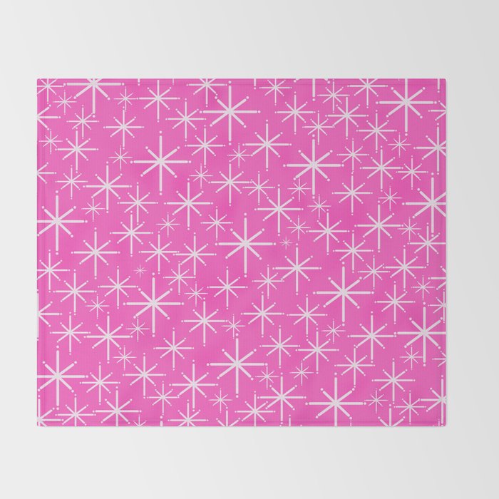 Hot Pink Mid Century Modern Twinkling Stars Retro Atomic Pattern Throw Blanket Gallery Image 2