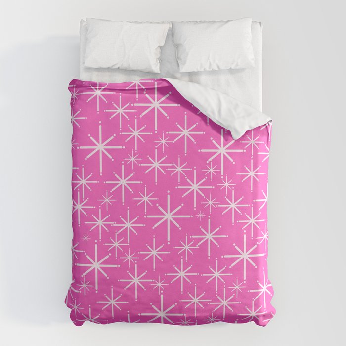 Hot Pink Mid Century Modern Twinkling Stars Retro Atomic Pattern Duvet Cover Gallery Image 1