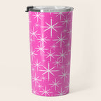 Hot Pink Mid Century Modern Twinkling Stars Retro Atomic Pattern Travel Mug Gallery Image 3