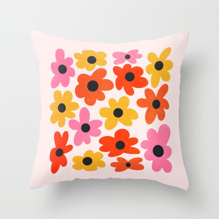 Retro Flowers: Pastel Edition Throw Pillow Gallery Image 1