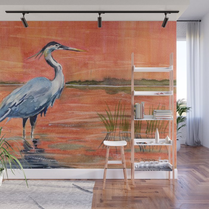 Great Blue Heron in Marsh Wall Mural Gallery Image 1