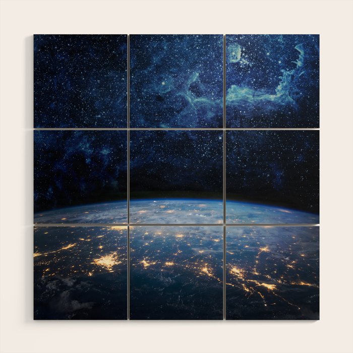 Earth and Galaxy Wood Wall Art Gallery Image 1