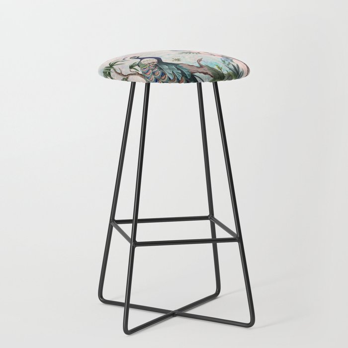 Chinoiserie Pastel Peacock Garden Fresco Stool Gallery Image 1