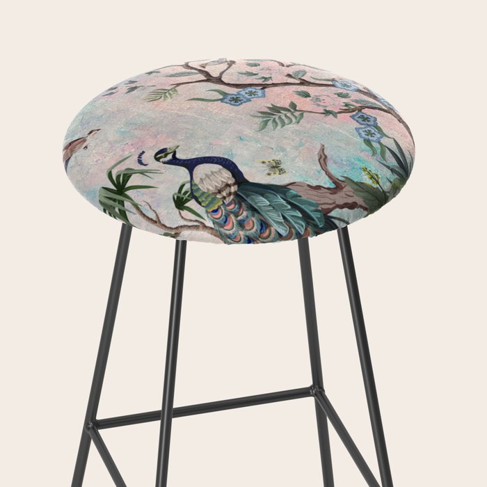 Chinoiserie Pastel Peacock Garden Fresco Stool Gallery Image 2