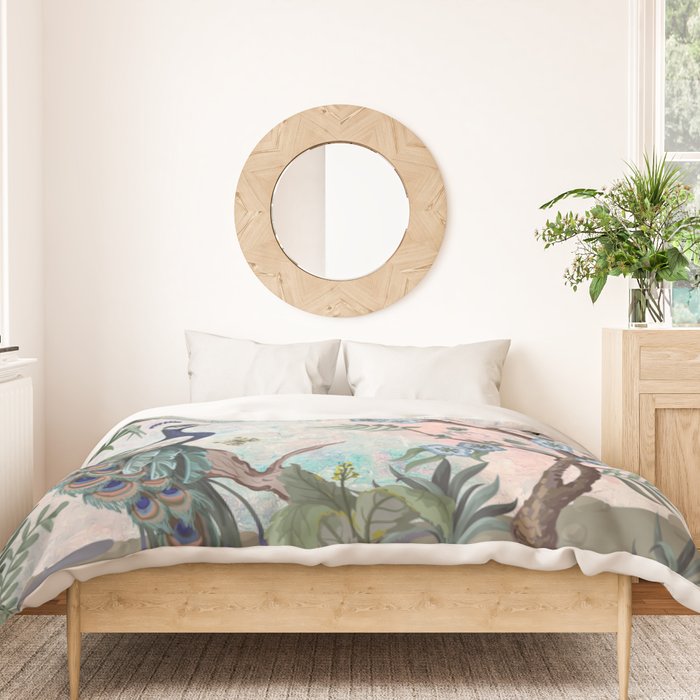 Chinoiserie Pastel Peacock Garden Fresco Duvet Cover Gallery Image 3