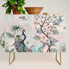 Chinoiserie Pastel Peacock Garden Fresco Credenza Gallery Image 1