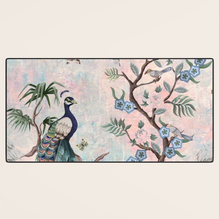 Chinoiserie Pastel Peacock Garden Fresco Desk Mat Gallery Image 3