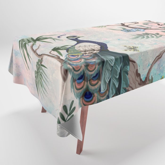 Chinoiserie Pastel Peacock Garden Fresco Tablecloth Gallery Image 1