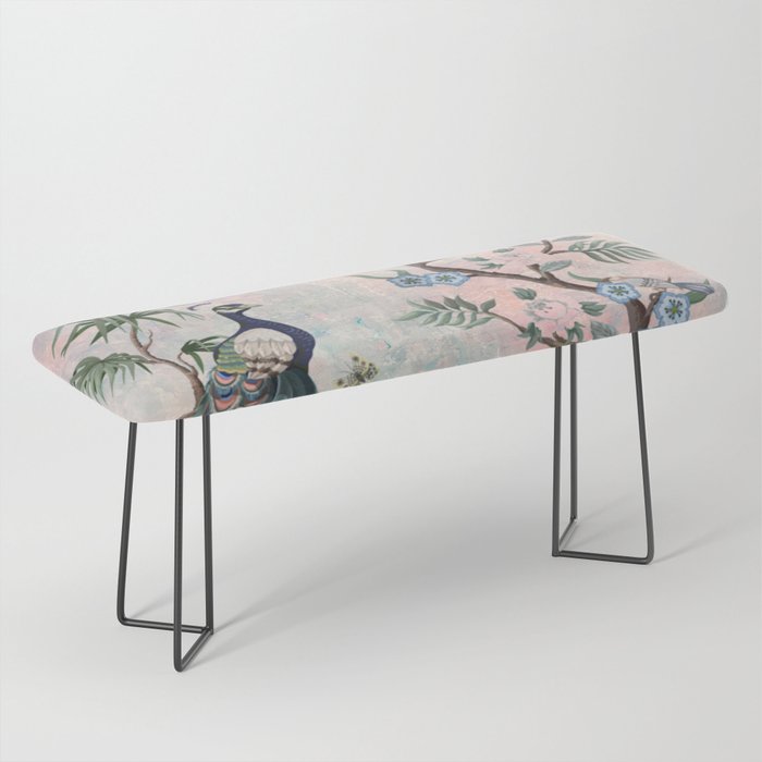 Chinoiserie Pastel Peacock Garden Fresco Bench Gallery Image 1