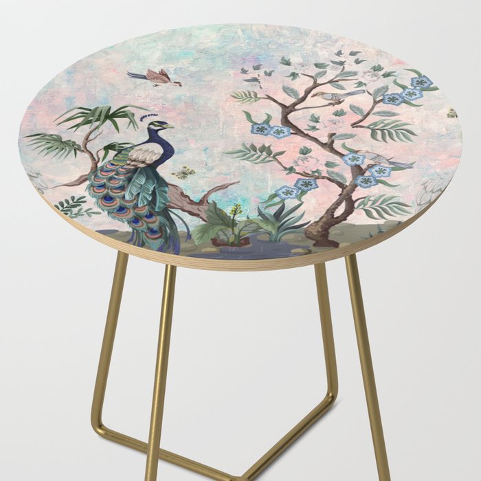 Chinoiserie Pastel Peacock Garden Fresco Side Table Gallery Image 2