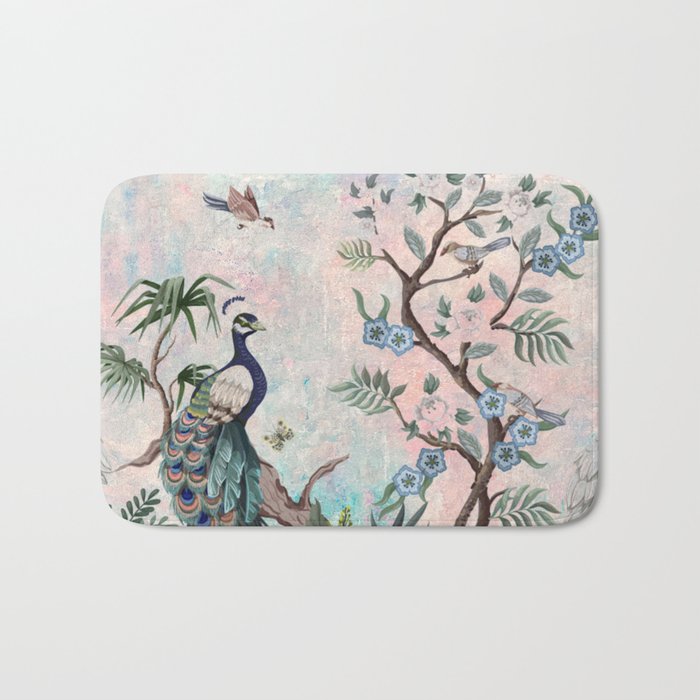 Chinoiserie Pastel Peacock Garden Fresco Bath Mat Gallery Image 1