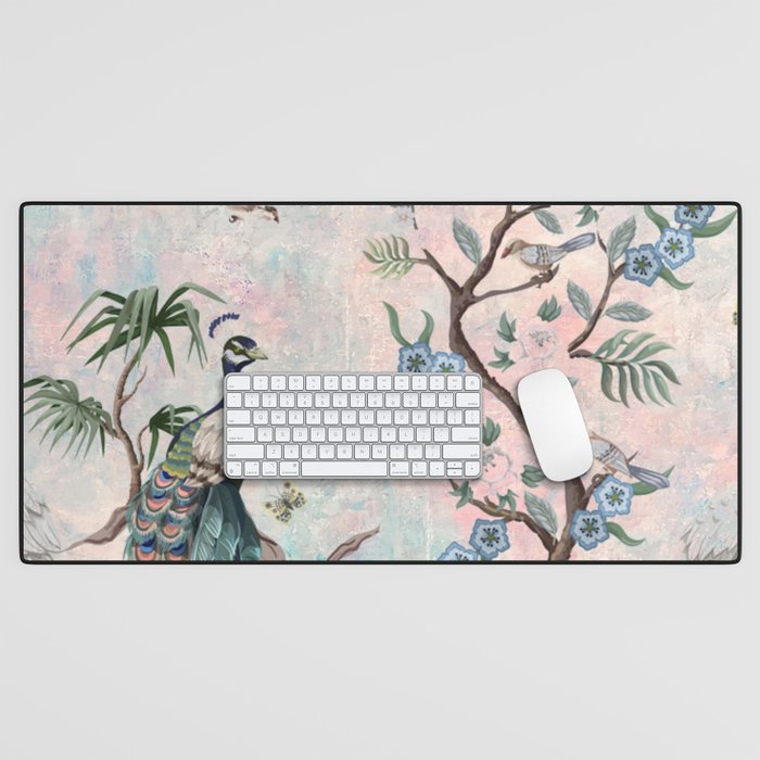 Chinoiserie Pastel Peacock Garden Fresco Desk Mat Gallery Image 1