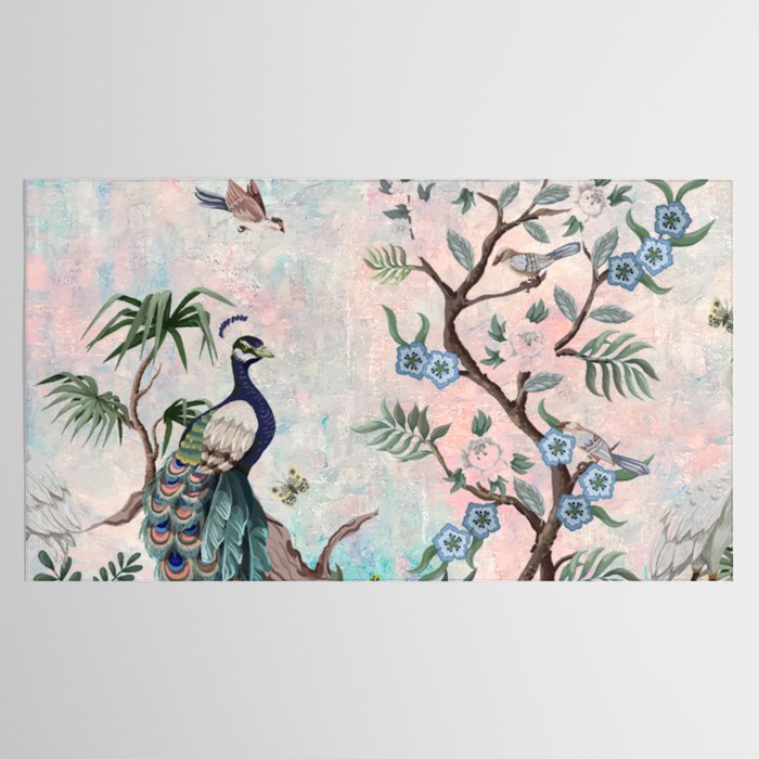 Chinoiserie Pastel Peacock Garden Fresco Tablecloth Gallery Image 2