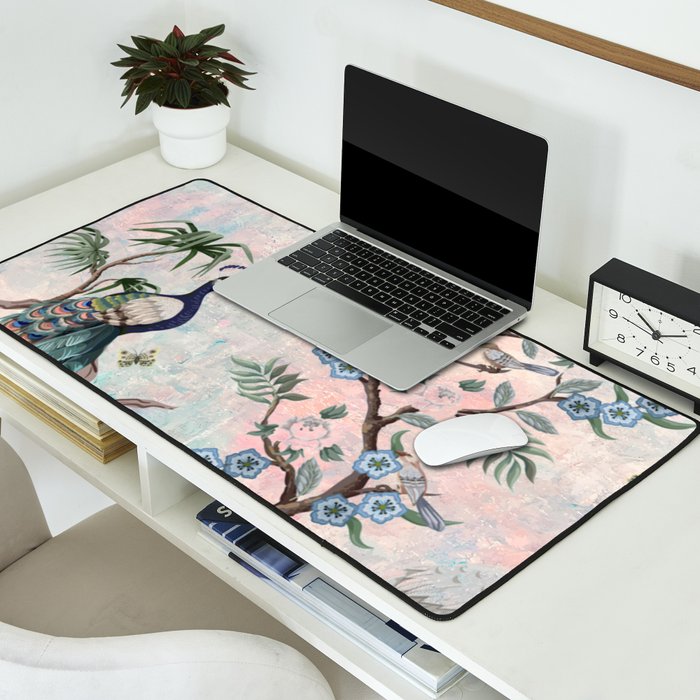 Chinoiserie Pastel Peacock Garden Fresco Desk Mat Gallery Image 2