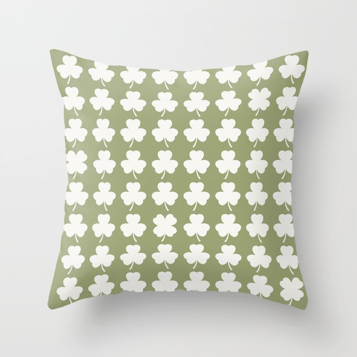 Clovers XXVIII Natural Green Botanical Pattern Throw Pillow Gallery Image 6