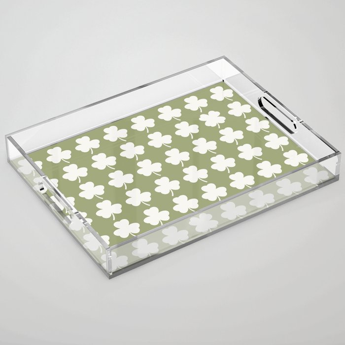 Clovers XXVIII Natural Green Botanical Pattern Acrylic Tray Gallery Image 1