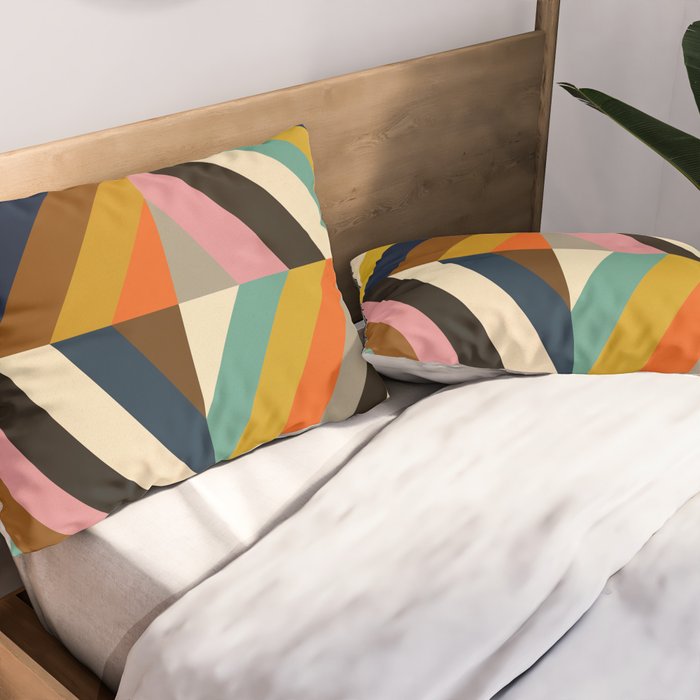Mid Century Geometric Pattern Technicolor Diamond  Pillow Sham Gallery Image 2