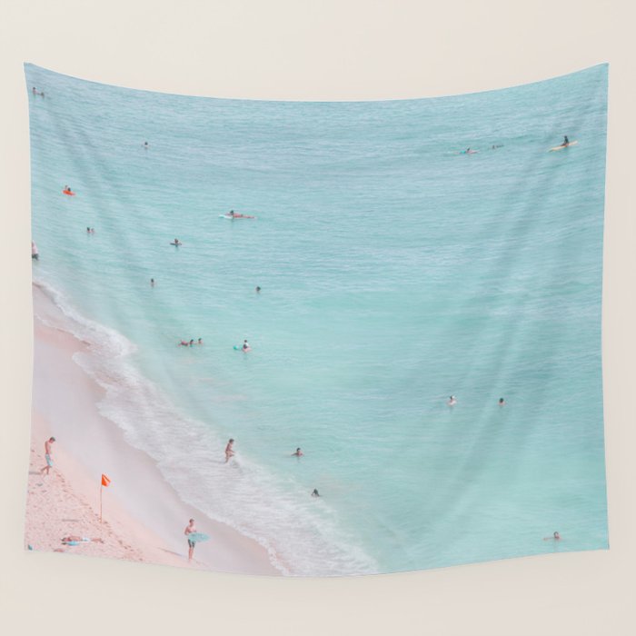Waikiki Beach Aerial - Ocean Photography Wall Tapestry Gallery Image 1