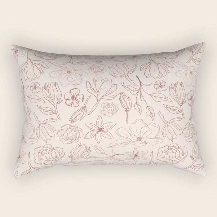 Burgundy Magnolia Pattern Rectangular Pillow Gallery Image 2