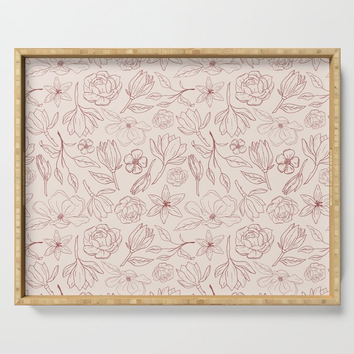 Burgundy Magnolia Pattern Serving Tray Gallery Image 1