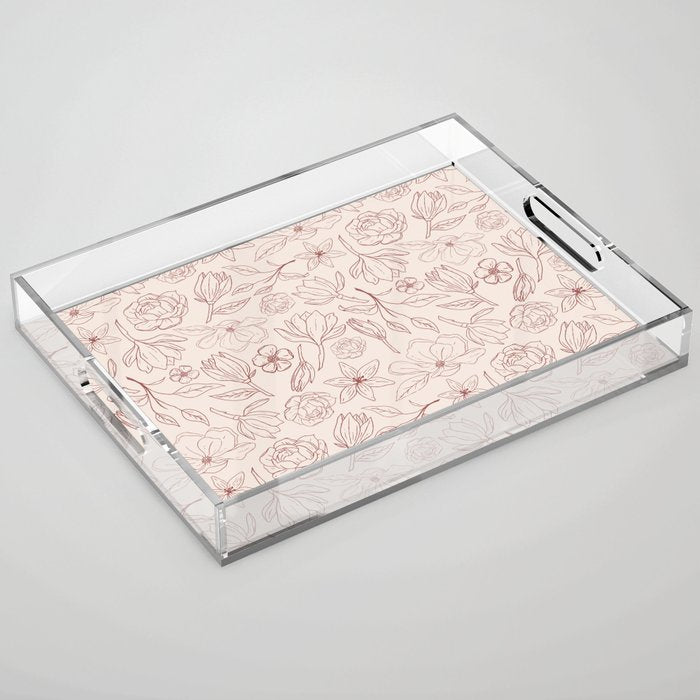 Burgundy Magnolia Pattern Acrylic Tray Gallery Image 1