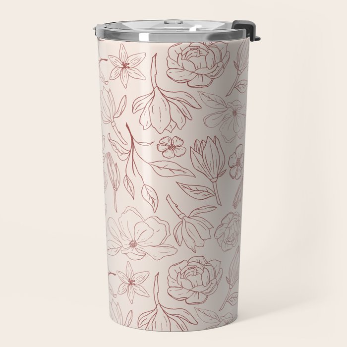 Burgundy Magnolia Pattern Travel Mug Gallery Image 2