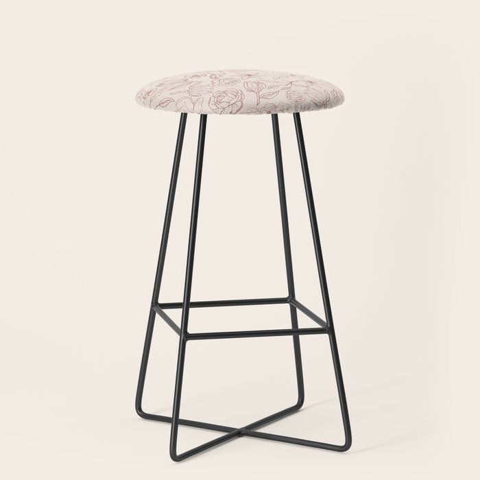 Burgundy Magnolia Pattern Stool Gallery Image 1