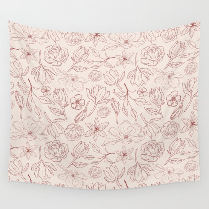 Burgundy Magnolia Pattern Wall Tapestry Gallery Image 4
