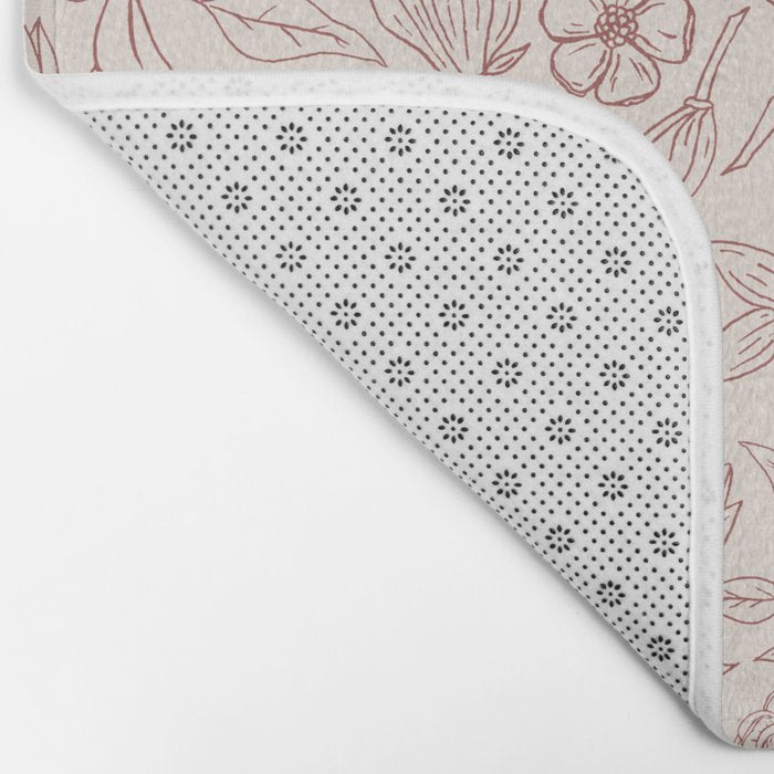 Burgundy Magnolia Pattern Bath Mat Gallery Image 2