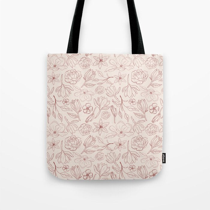 Burgundy Magnolia Pattern Tote Bag Gallery Image 1