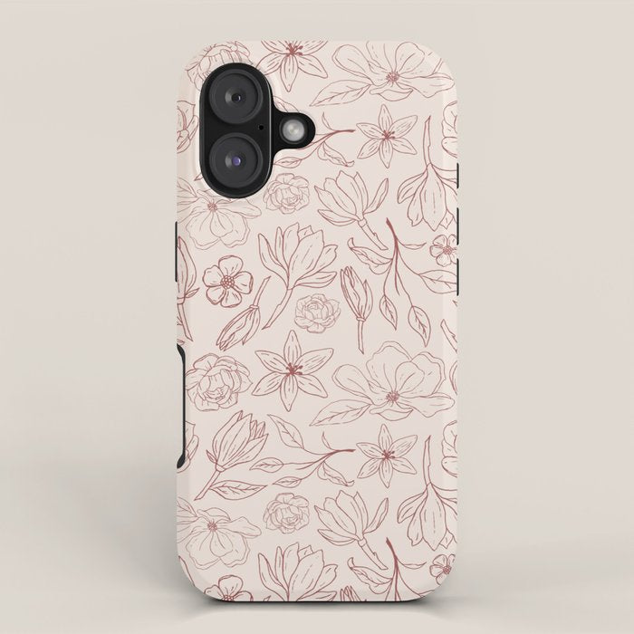 Burgundy Magnolia Pattern iPhone Case Gallery Image 1