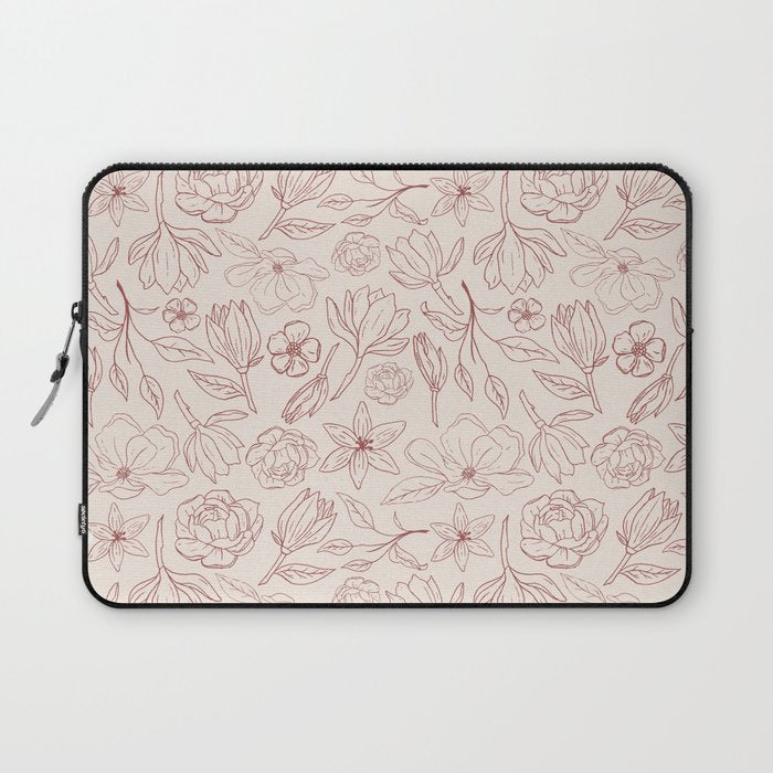 Burgundy Magnolia Pattern Laptop Sleeve Gallery Image 1
