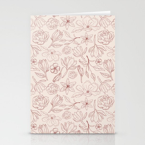 Burgundy Magnolia Pattern Stationery Card Gallery Image 2