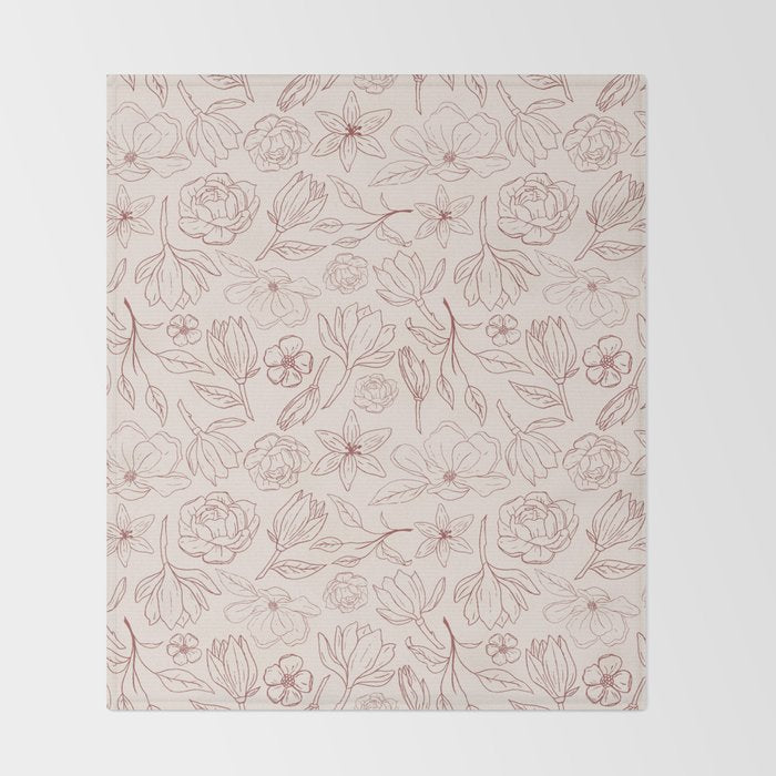 Burgundy Magnolia Pattern Throw Blanket Gallery Image 2
