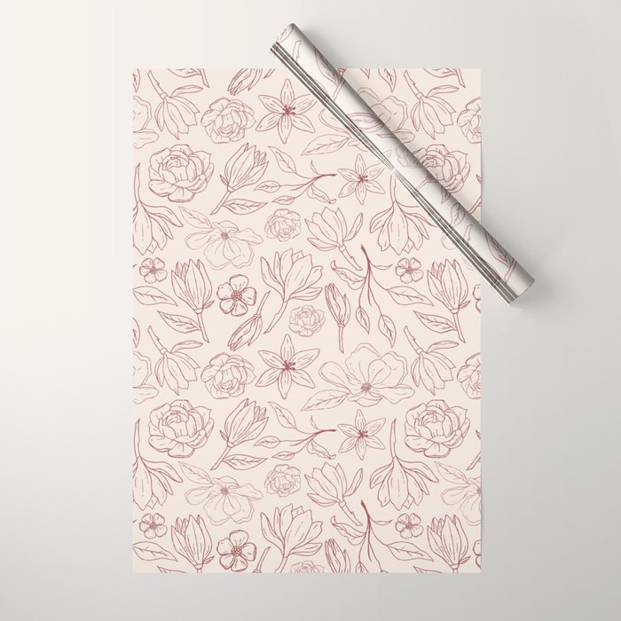 Burgundy Magnolia Pattern Wrapping Paper Gallery Image 1