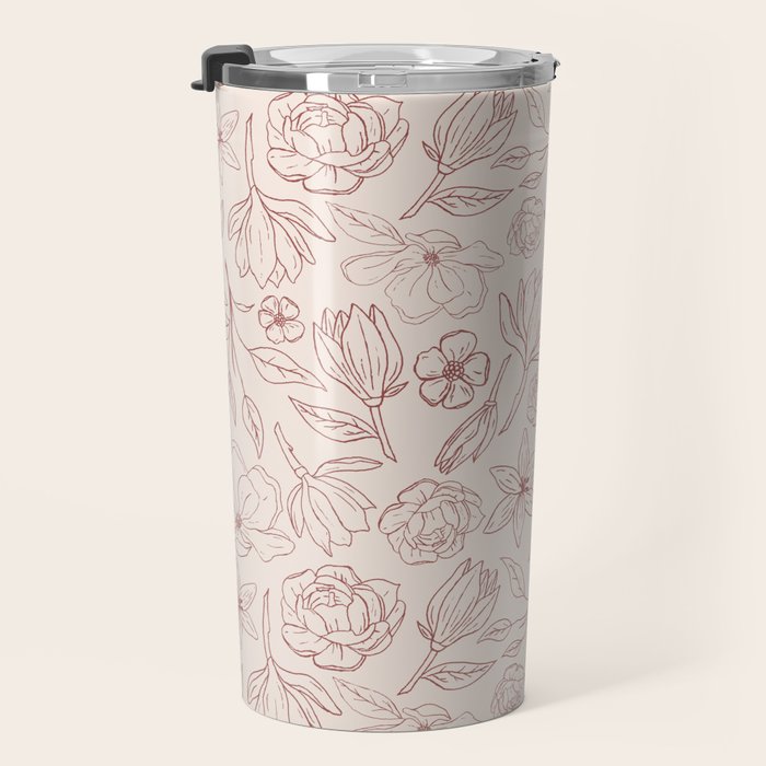 Burgundy Magnolia Pattern Travel Mug Gallery Image 3