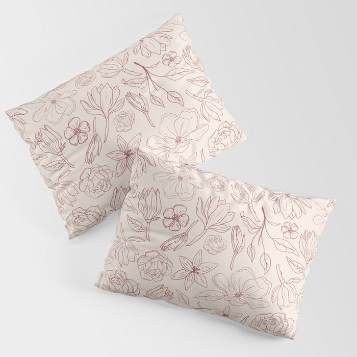 Burgundy Magnolia Pattern Pillow Sham Gallery Image 3