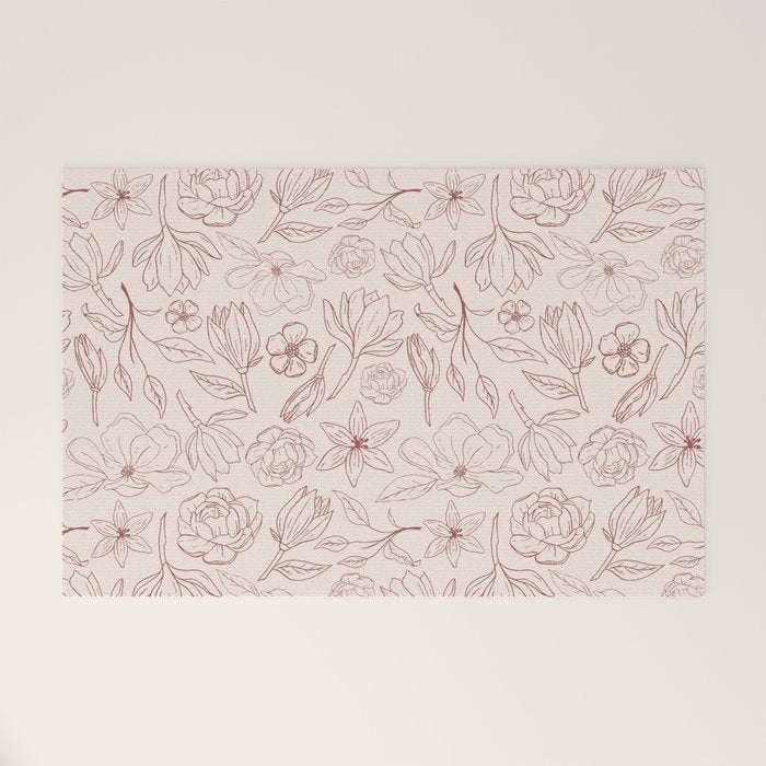 Burgundy Magnolia Pattern Welcome Mat Gallery Image 1