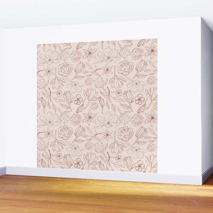 Burgundy Magnolia Pattern Wall Mural Gallery Image 2