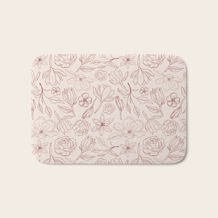 Burgundy Magnolia Pattern Bath Mat Gallery Image 1